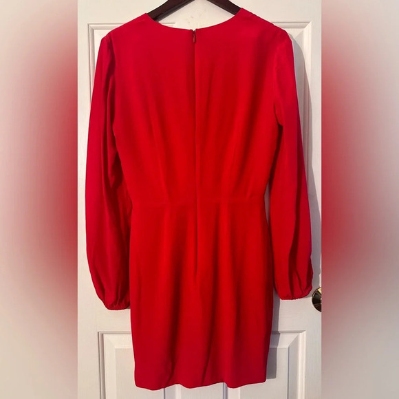 NWT LAVENDER BROWN 100% Silk RED HOT Faux Wrap Long Sleeve Midi Dress MED $220 - Picture 6 of 13